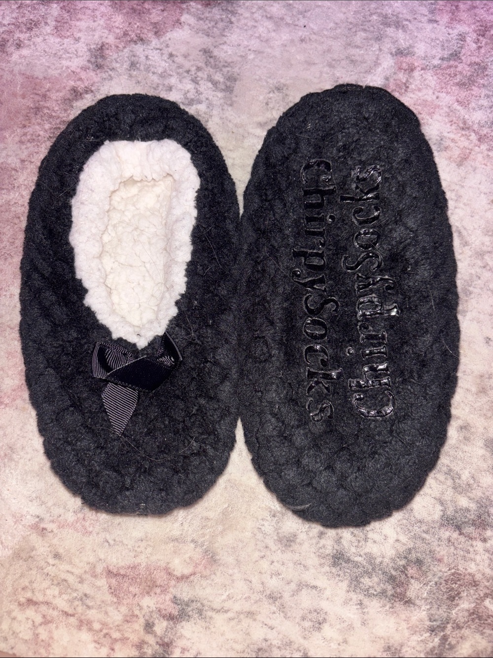 Black Sherpa-Lined Slipper Socks with Bow